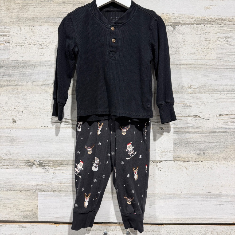 Little Bipsy Pajama Set Boys 12-18M Black Santa Reindeer Holiday Thermal